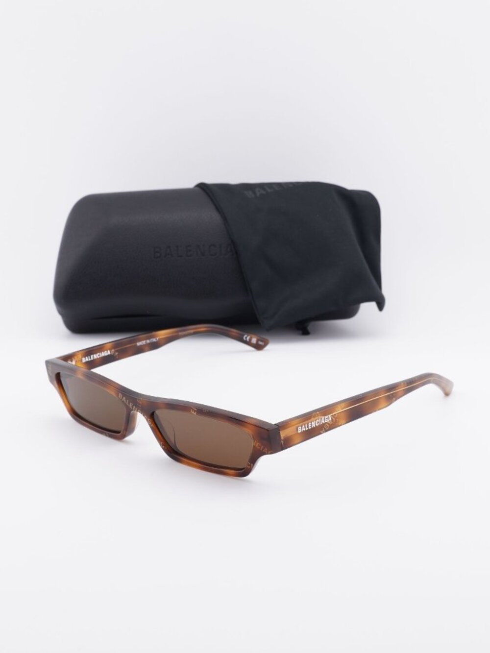 Balenciaga BB0075S 002 Rectangle Sunglasses - Havana / Brown
